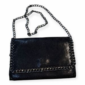 Women’s Black Chain Trim Crossbody Bag Faux Leather Envelope Clutch